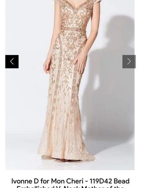 Ivonne D by Mon Cheri Beaded Champagne Evening Gown